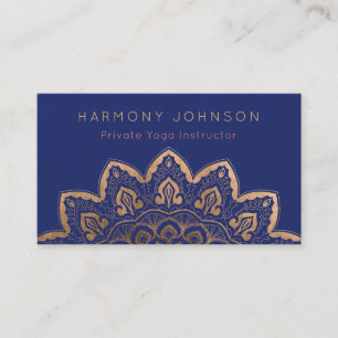 Gold Mandala on Navy Blue Yoga Business Card