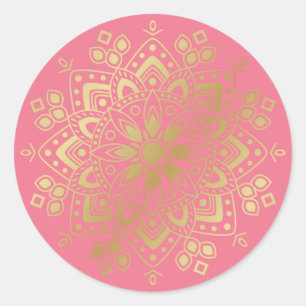 Gold Mandala on Pink Vintage Envelope Seal Sticker