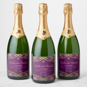 Gold Mandala on Purple Wedding Sparkling Wine Label