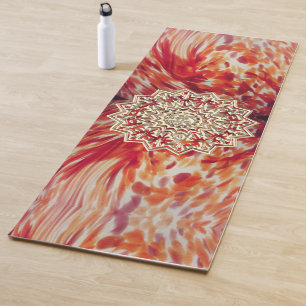 gold mandala orange abstract paint strokes   yoga mat