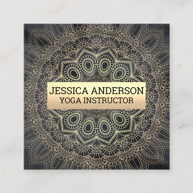 Gold Mandala Pattern Square Business Card (Front)