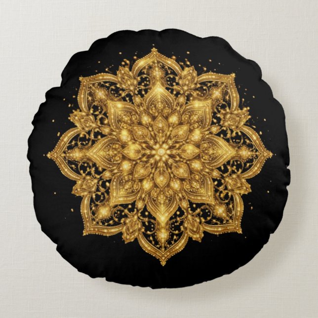 Gold Mandala Pillow Luxury Decorative Throw  (Front)