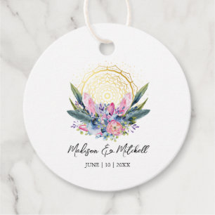 Gold Mandala Pink Crystal Boho Handfasting Wedding Favour Tags