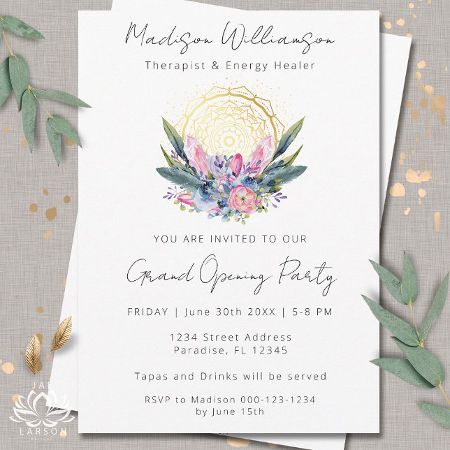 Gold Mandala Pink Crystals Spa Boho Business Event Invitation (Creator Uploaded)