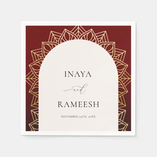 Gold Mandala Red Indian Wedding  Napkin (Front)
