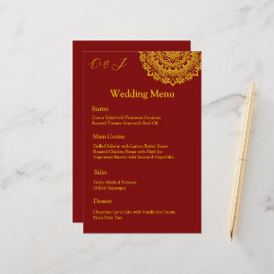 Gold mandala red wedding menu