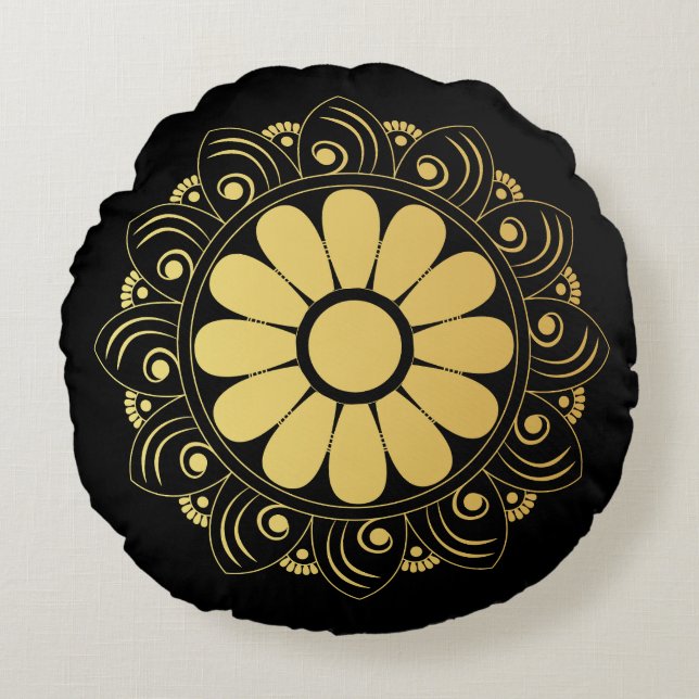 Gold Mandala Round Cushion (Front)