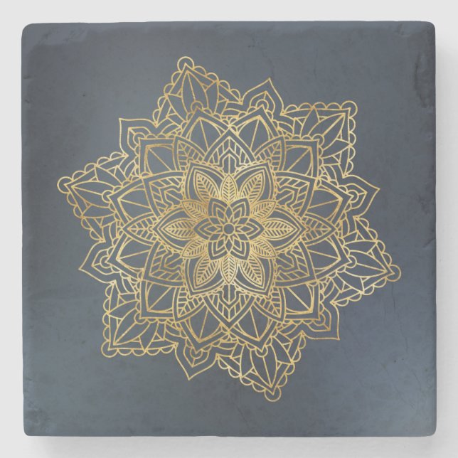 Gold Mandala Stone Coaster (Front)