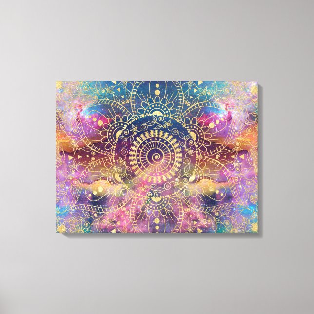 Gold Mandala Watercolor Colourful Nebula Canvas Print (Front)