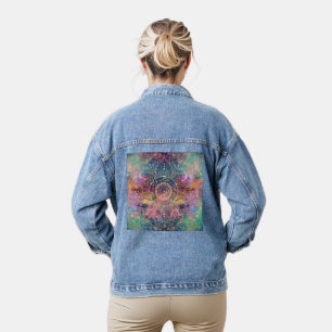 Gold Mandala Watercolor Colourful Nebula Denim Jacket