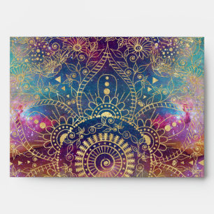Gold Mandala Watercolor Colourful Nebula Envelopes