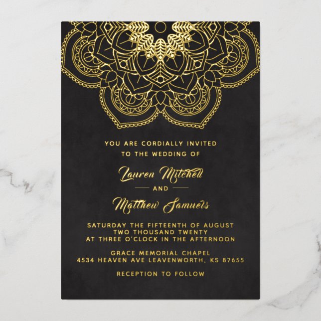 Gold Mandala Wedding Foil Invitation (Front)