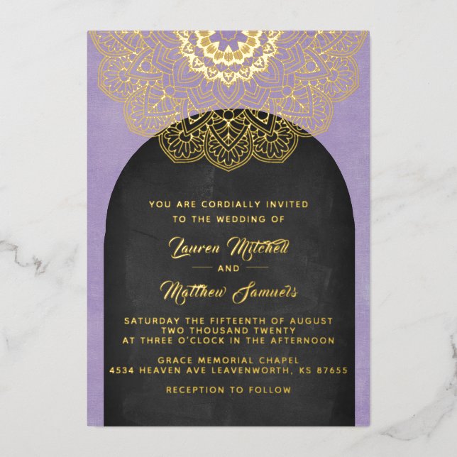 Gold Mandala Wedding Foil Invitation (Front)