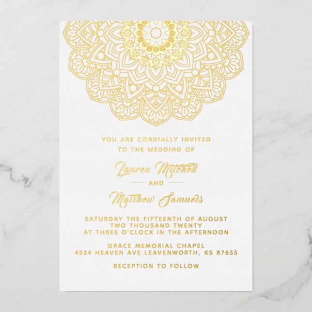Gold Mandala Wedding Foil Invitation (Front)