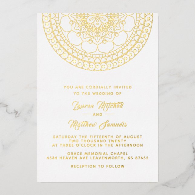 Gold Mandala Wedding Foil Invitation (Front)