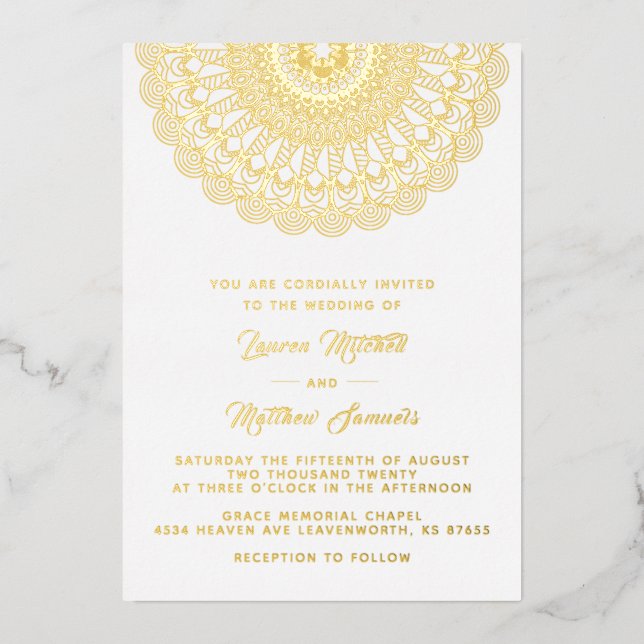 Gold Mandala Wedding Foil Invitation (Front)