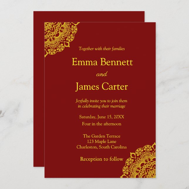 Gold mandala wedding invitaion (Front/Back)