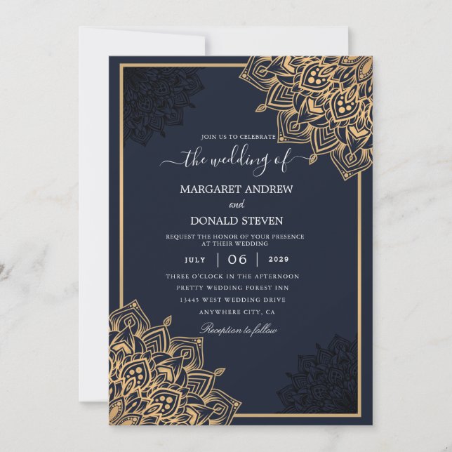 Gold mandala wedding invitation (Front)