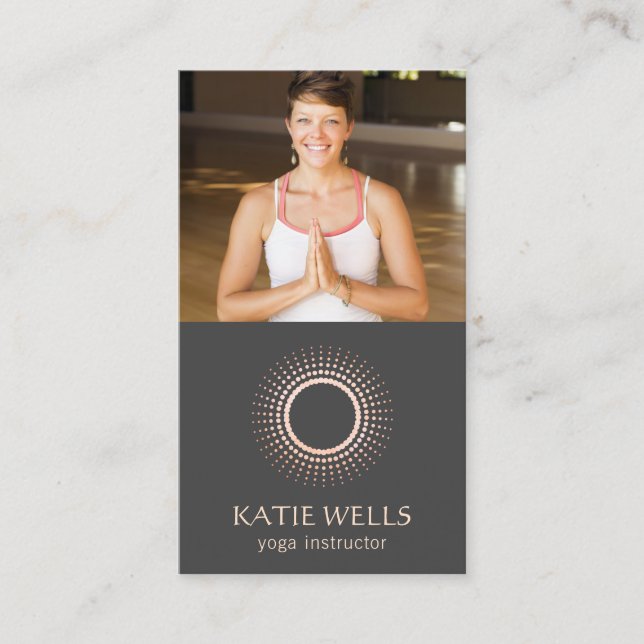 Gold Mandala Yoga Logo, Add Photo Business Card (Front)