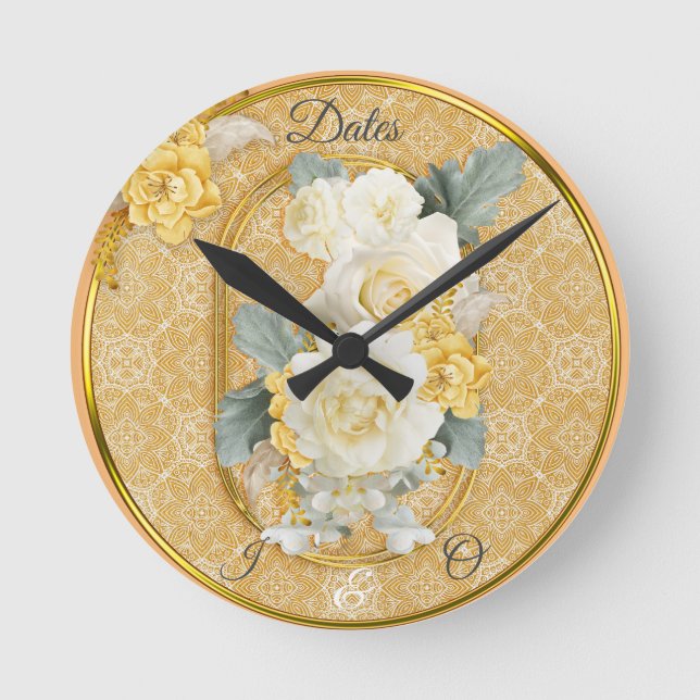 Gold Mandalas of various Geometric Circle designs Round Clock (Front)