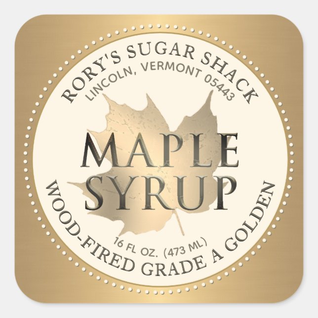 Gold Maple Leaf Maple Syrup Editable Label (Front)