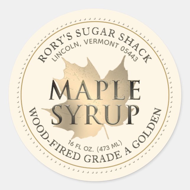 Gold Maple Leaf Maple Syrup Editable Label (Front)