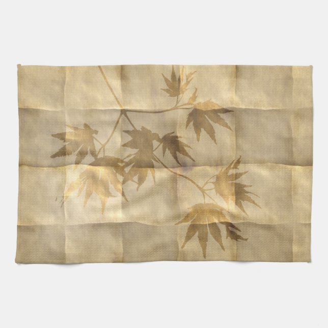 Gold maple leave parchment paper look elegant tea towel (Horizontal)