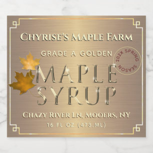 Gold Maple Syrup Spring Season Medallion and Year Beer Bottle Label