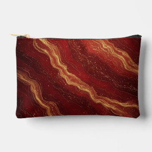 Gold Marble Abstract Background With Red Swirls Accessory Pouch