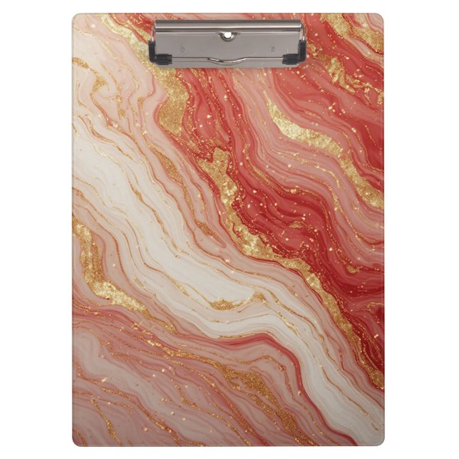 Gold Marble Abstract Background With Red Swirls Clipboard (Front)