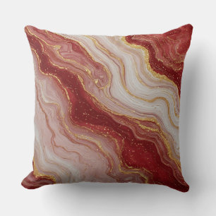Gold Marble Abstract Background With Red Swirls Cushion