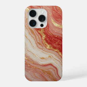 Gold Marble Abstract Background With Red Swirls iPhone 15 Pro Case