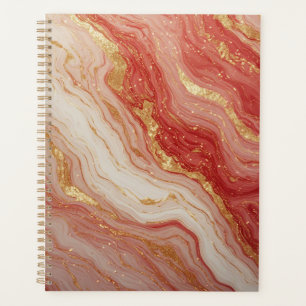 Gold Marble Abstract Background With Red Swirls Planner