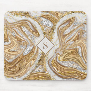 Gold Marble Abstract Monogram Mouse Pad