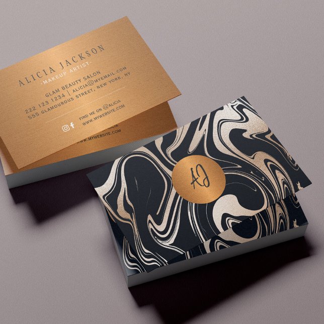 Gold marble abstract monogrammed business card (Creator Uploaded)