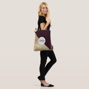 Gold Marble and Burgundy Pattern Monogram Tote Bag