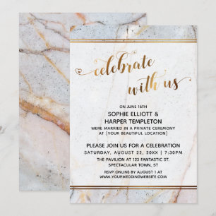 Gold Marble Celebrate with Us Heart Calligraphy Invitation