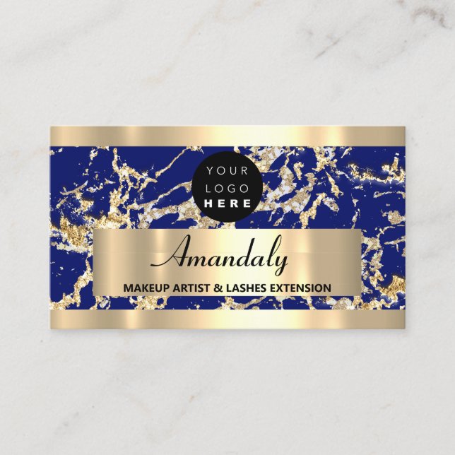  Gold  Marble Consulting Design Blue Navy Business Card (Front)