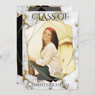Gold Marble Geometric Gold PHOTO Frame Graduation Invitation