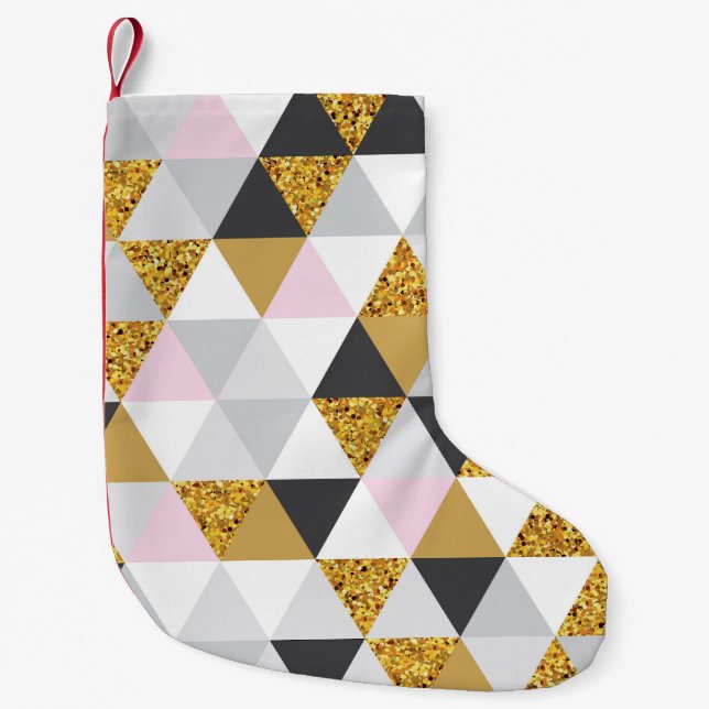 Gold marble, geometric seamless texture small christmas stocking (Front)
