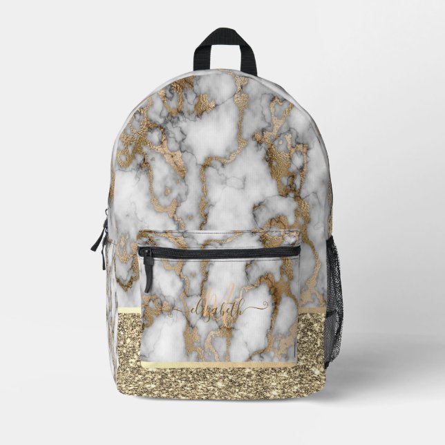 Gold Marble Glitter Monogram Print Cut Sew Bag (Front)