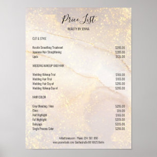 Gold Marble Glitter Salon Price Lists Poster
