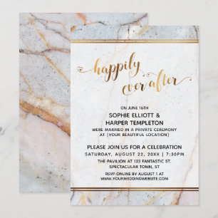 Gold Marble Happily Ever After Heart Calligraphy Invitation