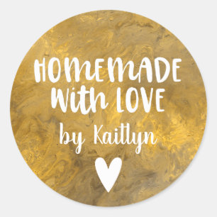Gold Marble Homemade With Love Classic Round Sticker