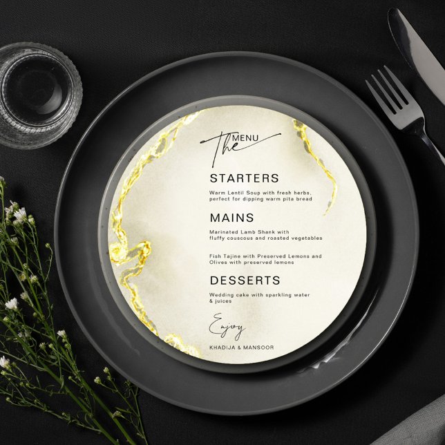 Gold Marble Islamic Wedding Circle Menu Card (Creator Uploaded)