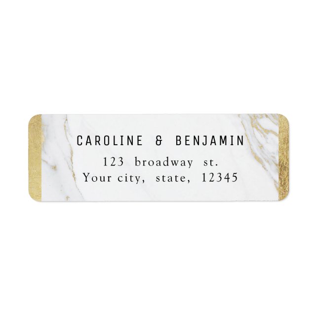 Gold marble luxury modern wedding return address (Front)