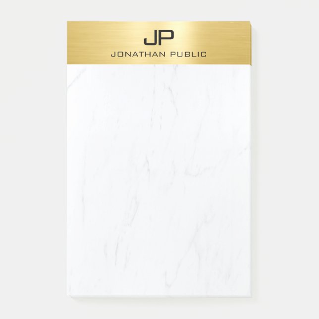 Gold & Marble Modern Simple Monogram Template Post-it Notes (Front)