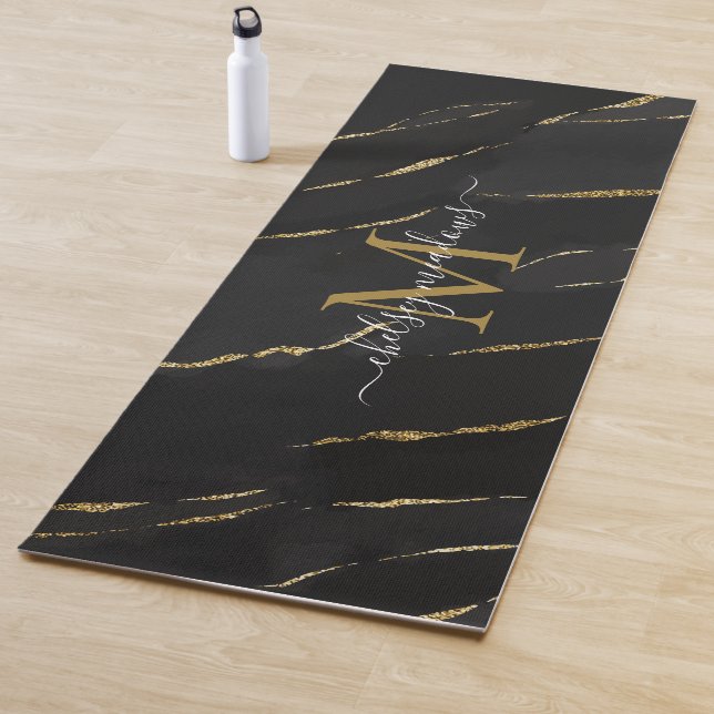 Gold Marble Monogram Calligraphy Script Name  Yoga Mat (In Situ)