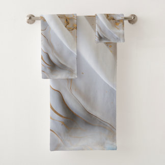  Gold Marble on Ivory Silk with Arty Flowers Bath Towel Set