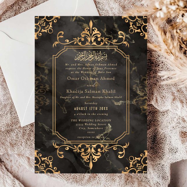 Gold Marble Ornament Vintage Islamic Wedding Invitation (Creator Uploaded)